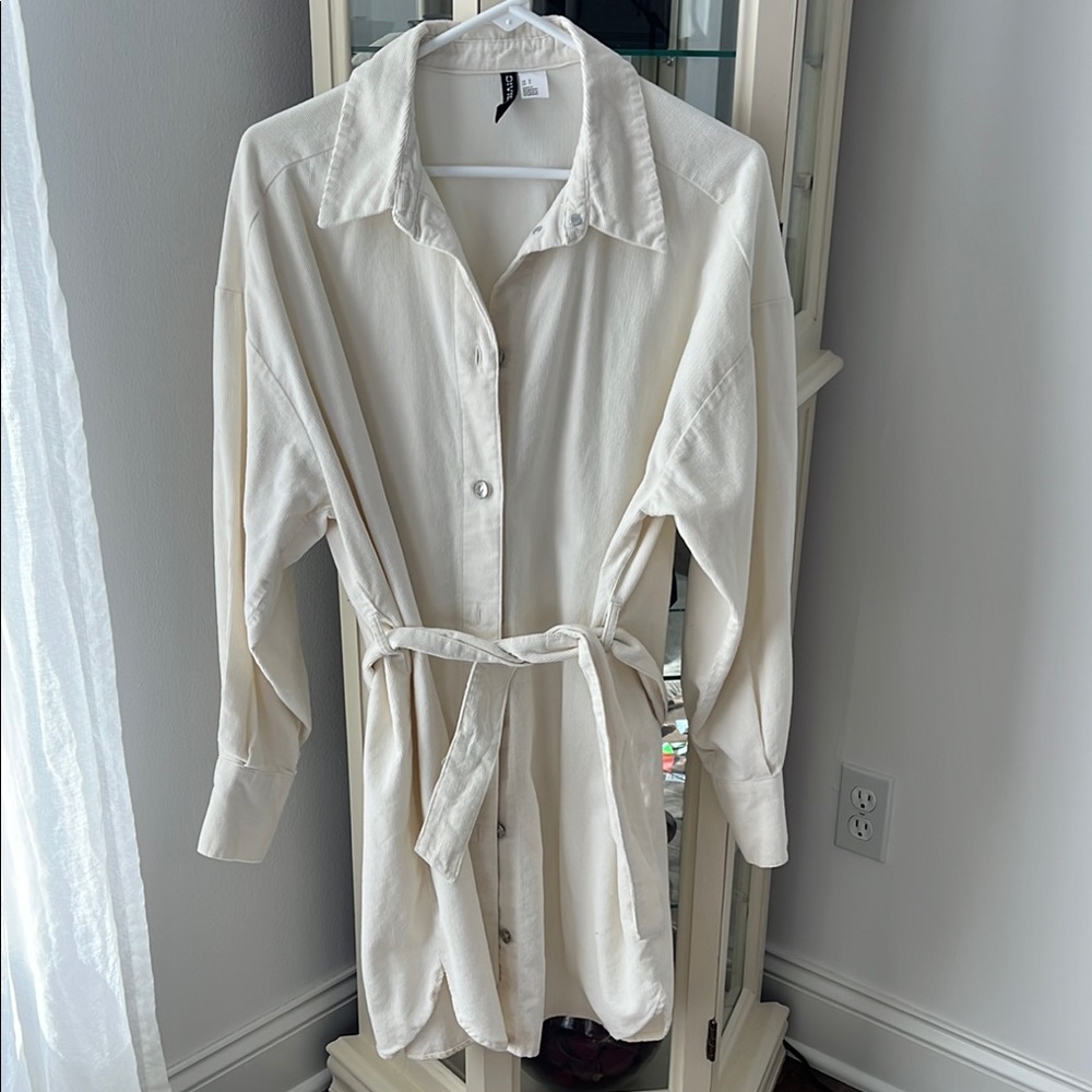 NWOT Corduroy White Button-Up Shirt Dress